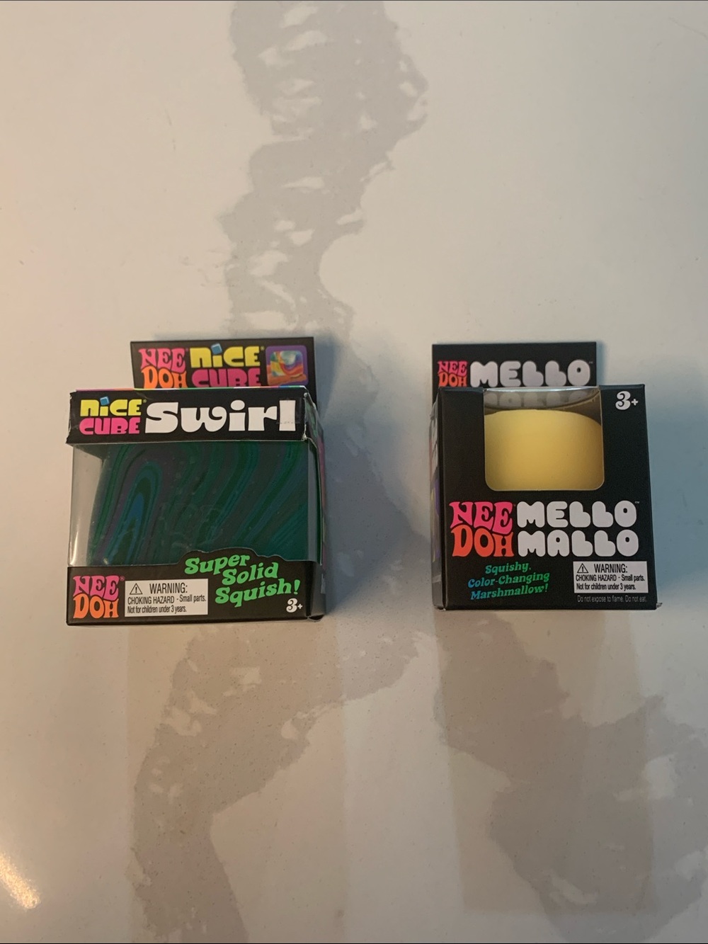 Boxed Nee Doh Nice Cube Swirl & Mello Doh Mallo Yellow Squishy Duo